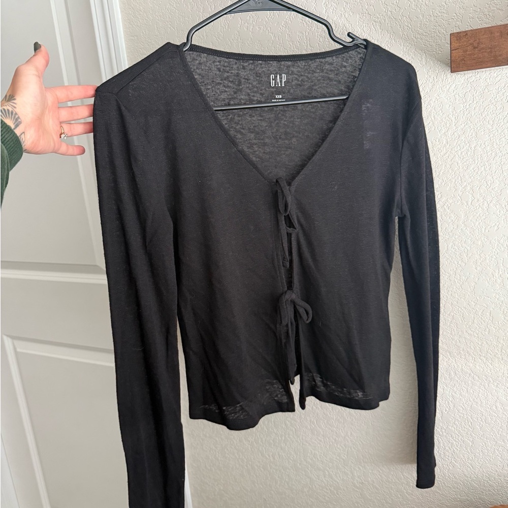 GAP Women's Black Long Sleeve Tie-Front Shirt